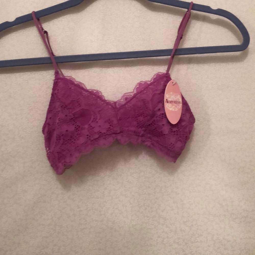 Bright purple floral lace bralette.